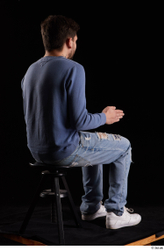 Whole Body Man White Sweatshirt Jeans Slim Sitting Studio photo references